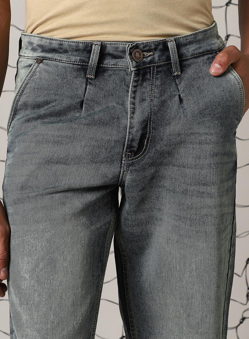 Hubberholme Men's Indigo Cotton Blend Distressed Full Length Relaxed Fit Jeans  - Image 4