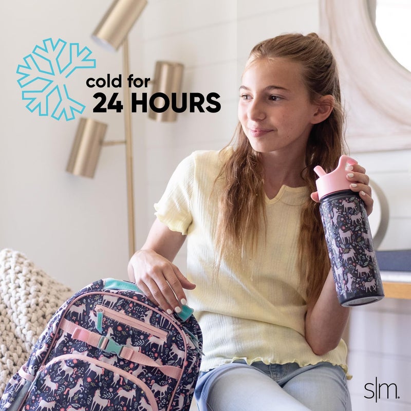 Simple Modern زجاجة ماء بسيطة وعصرية للأطفال مع غطاء قشة | كوب معزول من الفولاذ المقاوم للصدأ قابل لإعادة الاستخدام للأطفال، المدرسة | مجموعة قمة | 18 أونصة، يونيكورن قوس قزح - Image 5