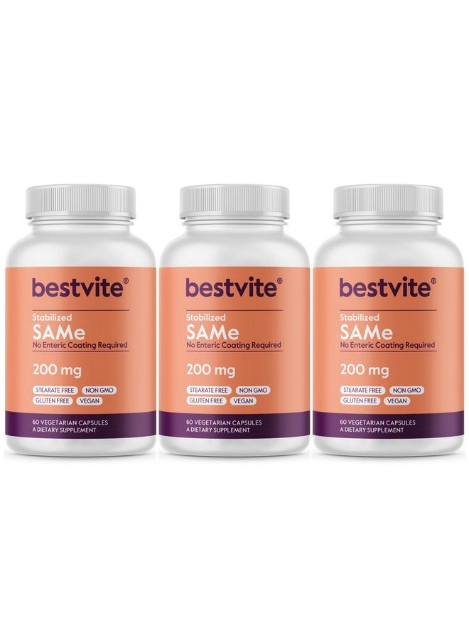 Health & Household Bestvite Sam-E 200Mg Stabilized (180 Vegetarian Capsules) (3-Pack) - Premium Ingredient From Italy Containing More Than 75% (Ss) Sam-E, The Highest Active Level Available  - Image 1
