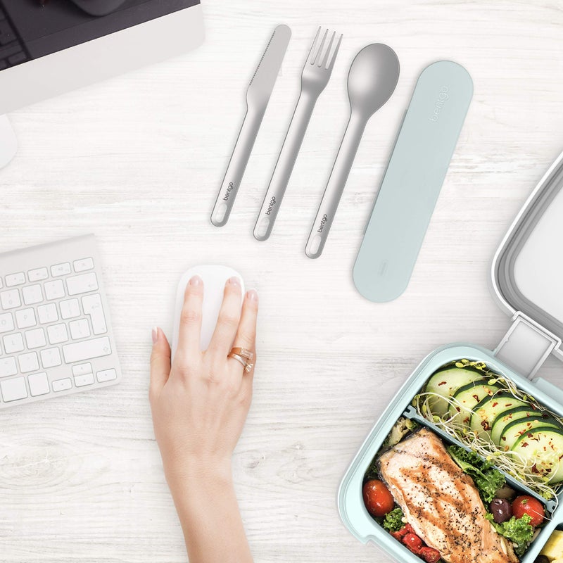 Bentgo Stainless Travel Utensil Set - Reusable 3-Piece Silverware Set with Carrying Case, High-Grade Premium Steel, BPA-Free Case, Eco-Friendly - Ideal for Travel, Camping, and Office Use (Aqua) - Image 2