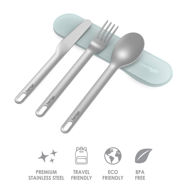 Bentgo Stainless Travel Utensil Set - Reusable 3-Piece Silverware Set with Carrying Case, High-Grade Premium Steel, BPA-Free Case, Eco-Friendly - Ideal for Travel, Camping, and Office Use (Aqua) - Image 3