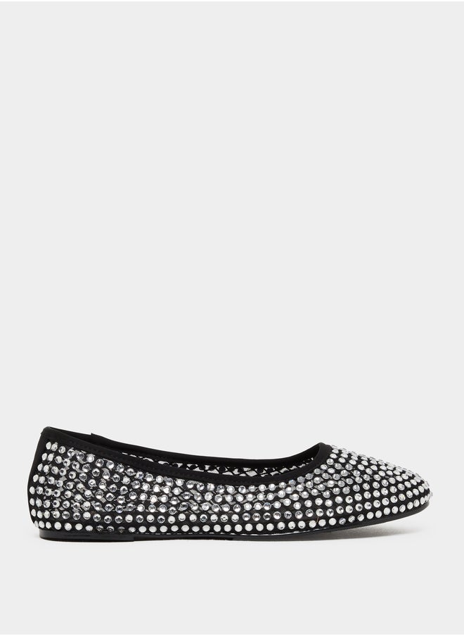 Styli Embellished Round Toe Ballerina Shoes  - Image 1
