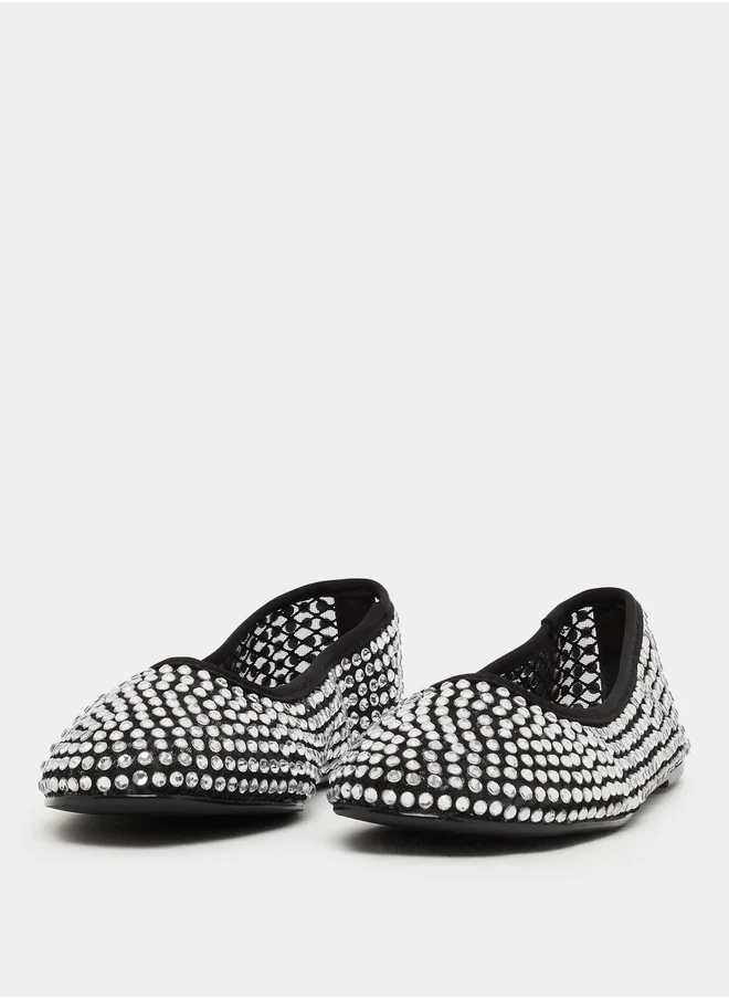 Styli Embellished Round Toe Ballerina Shoes