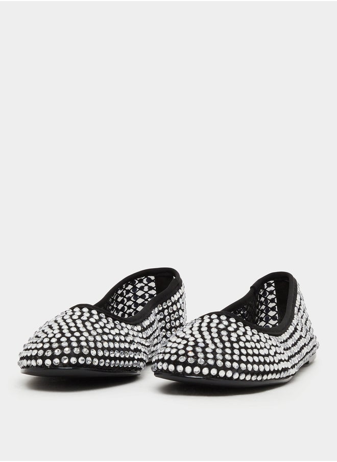 Styli Embellished Round Toe Ballerina Shoes  - Image 2