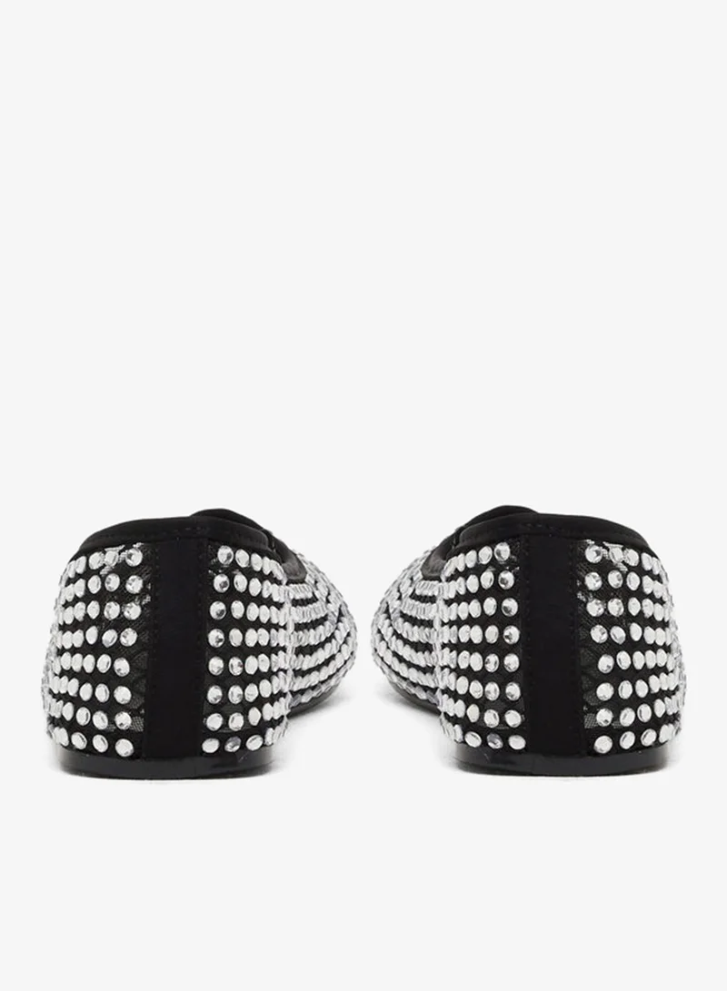 Styli Embellished Round Toe Ballerina Shoes