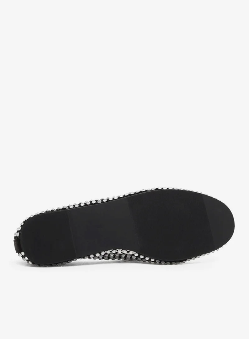 Styli Embellished Round Toe Ballerina Shoes