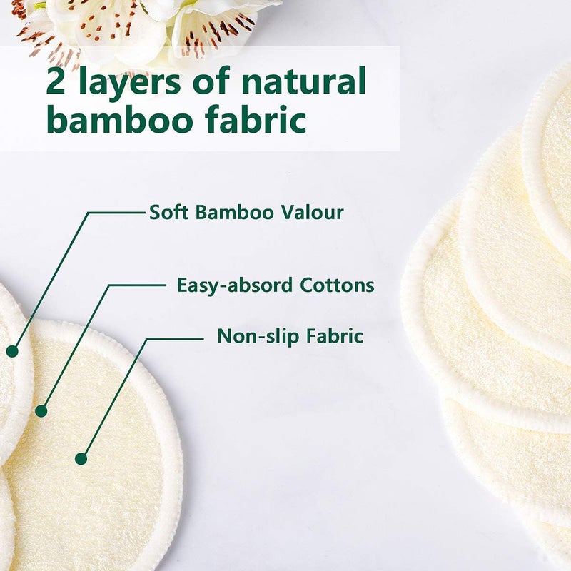 ASPACES 20 Packs Organic Reusable Makeup Remover Pads, Washable Bamboo Cotton Rounds for All Skin Types with Cotton Laundry Bag - Image 3