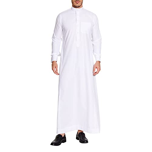 sabolia Saudi Style Arabic Thobe Men’s Arab Robe Men’s Muslim Clothes Ramadan Middle East Ethnic Clothes Cuff Sleeve Size 54 (S) - Image 1