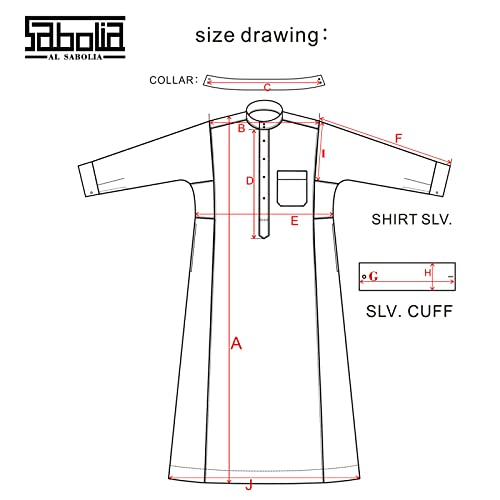 sabolia Saudi Style Arabic Thobe Men’s Arab Robe Men’s Muslim Clothes Ramadan Middle East Ethnic Clothes Cuff Sleeve Size 54 (S) - Image 3