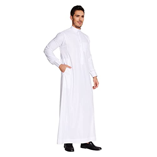 sabolia Saudi Style Arabic Thobe Men’s Arab Robe Men’s Muslim Clothes Ramadan Middle East Ethnic Clothes Cuff Sleeve Size 54 (S) - Image 4