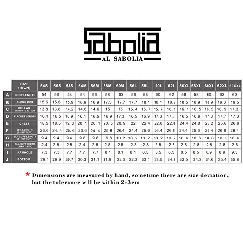 sabolia Saudi Style Arabic Thobe Men’s Arab Robe Men’s Muslim Clothes Ramadan Middle East Ethnic Clothes Cuff Sleeve Size 54 (S) - Image 2
