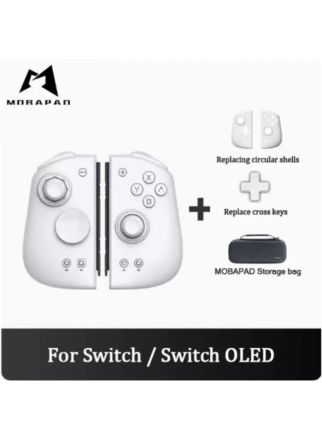 Mobapad M6 HD Gemini Wireless Bluetooth Gaming Controller with Joystick Grip for Nintendo Switch, Includes Bag, White - Image 1