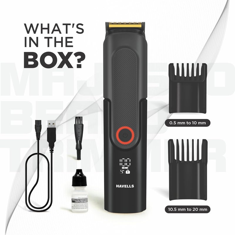 Havells ماجيستو ماكينة حلاقة اللحية BT8888 | قابلة للغسل بالكامل IPX7 | ماكينة للرجال | مع 40 إعداد طول | شفرة تيتانيوم | بدون جروح أو قطع | شاشة رقمية | وضع سرعة مزدوج | شحن توربو مع 120 دقيقة من وقت التشغيل - Image 2