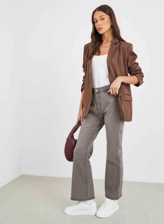 Styli Women Brown Solid Oversized Longline Single Breasted Blazer - Image 2