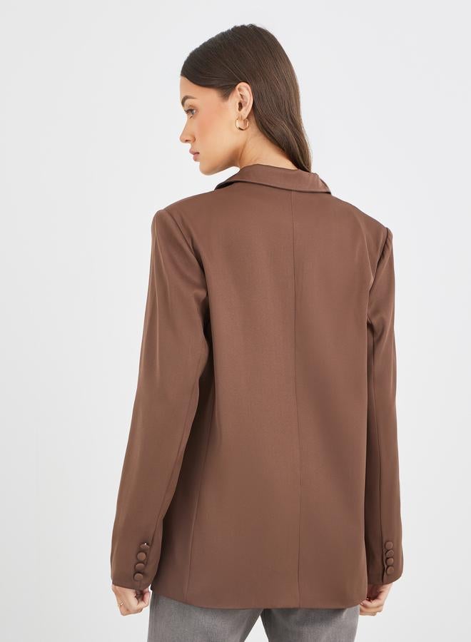 Styli Women Brown Solid Oversized Longline Single Breasted Blazer - Image 5