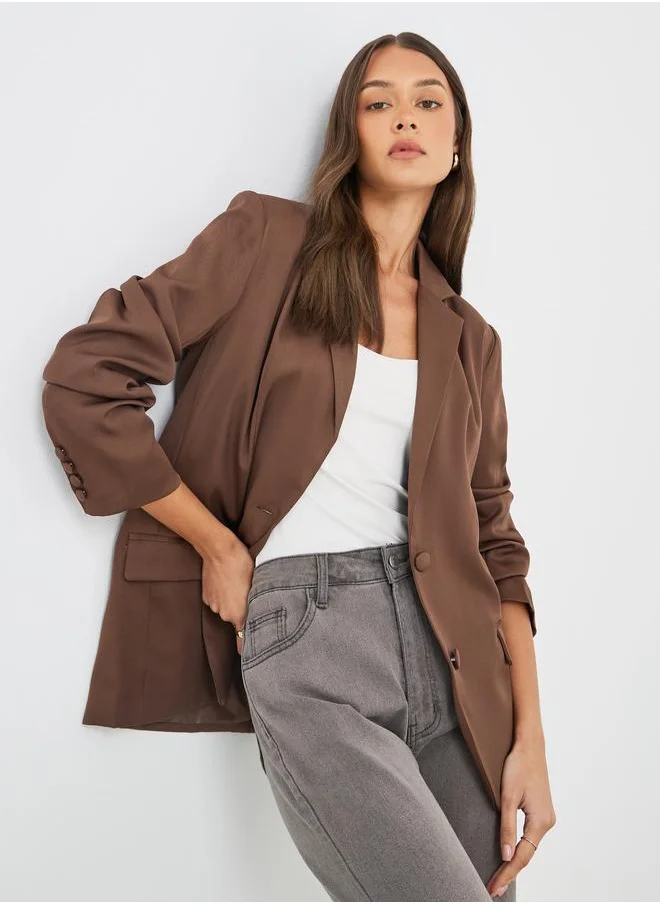 Styli Styli Women Brown Solid Oversized Longline Single Breasted Blazer