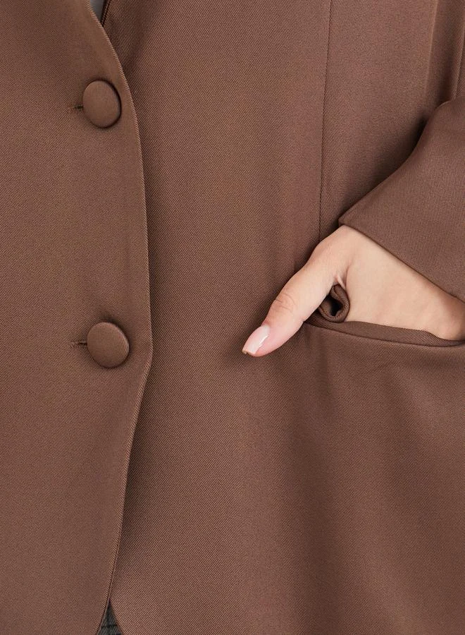 Styli Styli Women Brown Solid Oversized Longline Single Breasted Blazer