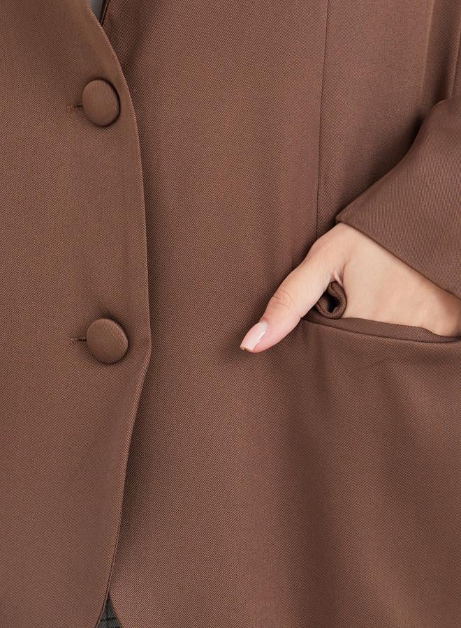Styli Women Brown Solid Oversized Longline Single Breasted Blazer - Image 4