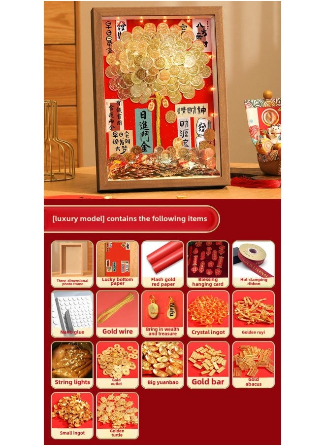 Generic Ge Qiang Fortune Tree Diy Photo Frame 50 Cents Coin Decoration Move Opening Wedding Year Gift Ornaments Material Bag-Color:16inch Wall Hanging + Gift Recommendation [color Paper + Ribbon + Hanging Card + Gift Box] - Flagship Model: Bring Your Own Coins (bring Your Own With Wealth And Treasure Background + Walnut Photo Frame) Super Luxury  - Image 1