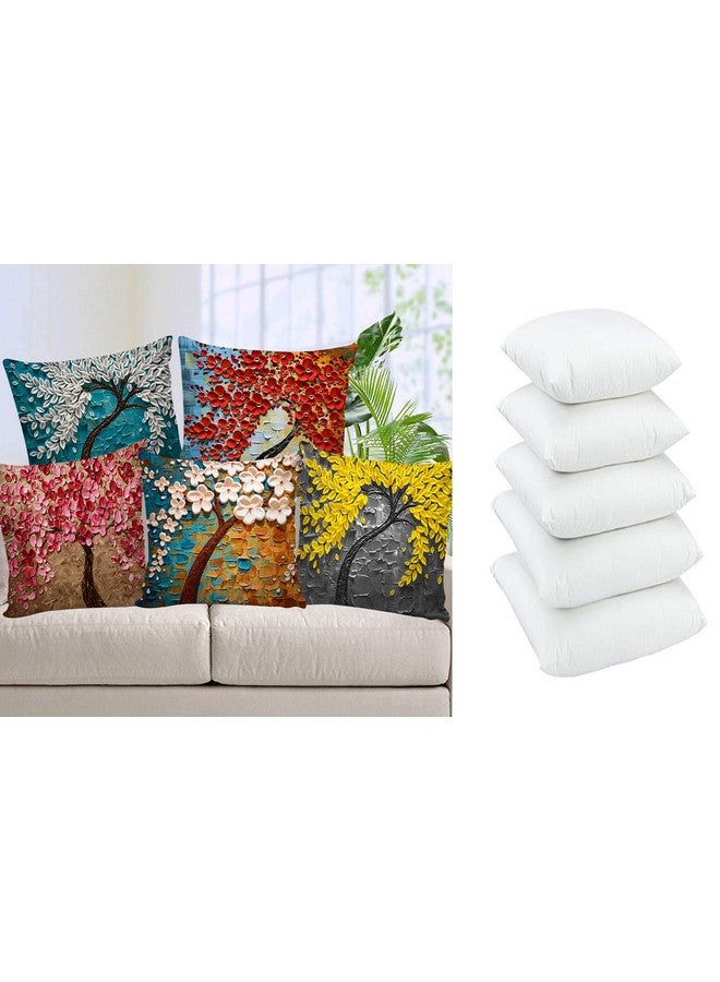 AEROHAVEN Set of 5 Decorative Hand Made Velvet Throw/Pillow 250 TC Cushion Covers with Cushions - Cc-164 - (16 X 16 Inch with Filler) Multicolor - Image 1