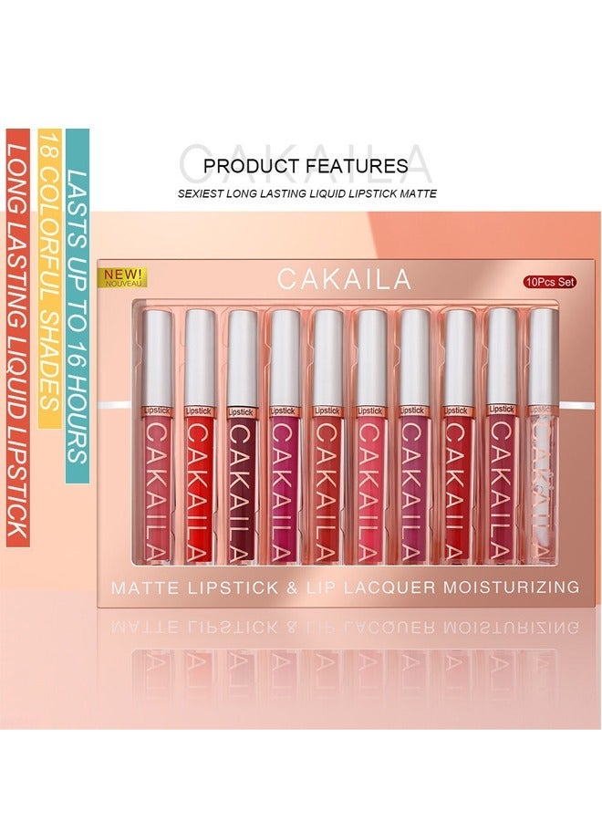 كاكيلا 10 - طقم أحمر الشفاه مات ليكيد يحتوي على ملمع شفاه ناعم ومرطب ومستمر وماء الشفاه . - Image 5