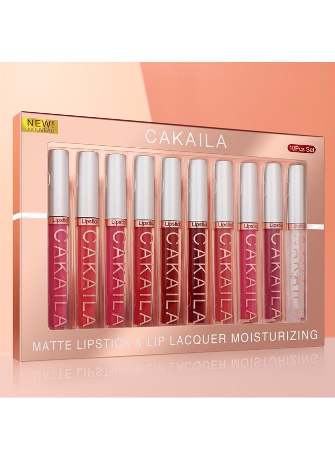 كاكيلا 10 - طقم أحمر الشفاه مات ليكيد يحتوي على ملمع شفاه ناعم ومرطب ومستمر وماء الشفاه . - Image 4