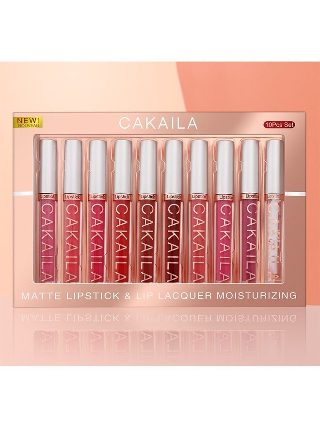 كاكيلا 10 - طقم أحمر الشفاه مات ليكيد يحتوي على ملمع شفاه ناعم ومرطب ومستمر وماء الشفاه . - Image 3
