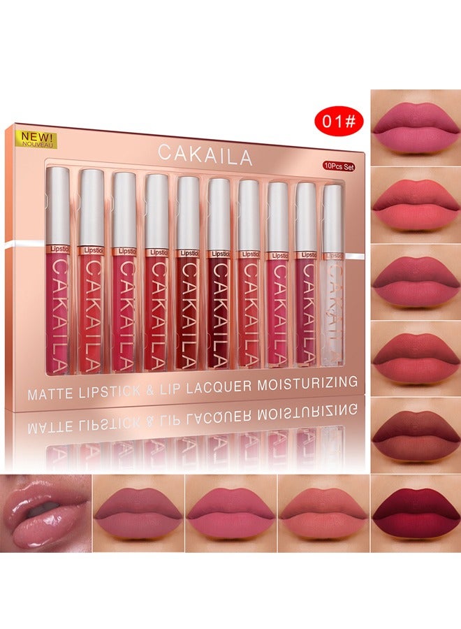 CAKAILA 10 Pcs Matte Liquid Lipstick Set Contains Smooth Lip Lacquer,  Moisturizing Long Lasting Waterproof Lip Makeup Set For Women  - Image 1