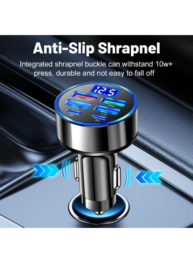 TUNKE 6-in-1 Multi-Port Car Charger with Voltage Detection, 2PD+3USB+QC3.0 Fast Charge Cigarette Lighter Plug Adapter Compatible with iPhone,Android,Samsung,iPad Pro and More - Image 2