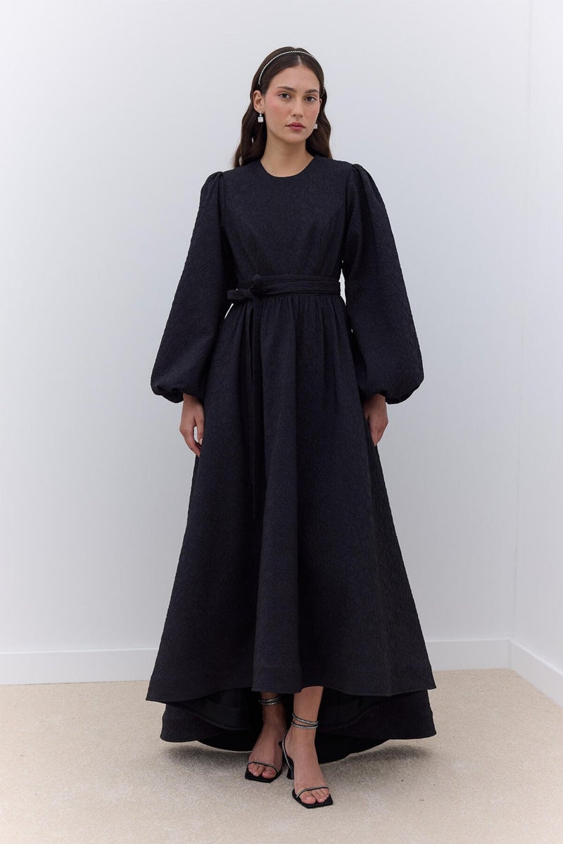 Manuka Jacquard Train Evening Dress Black  - Image 2