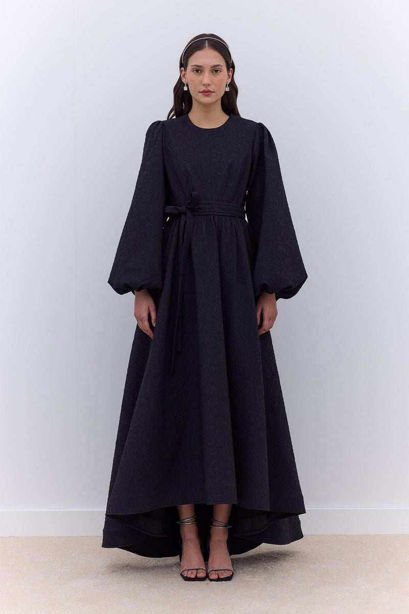 Manuka Jacquard Train Evening Dress Black  - Image 4