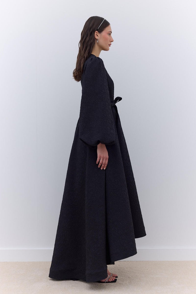 Manuka Jacquard Train Evening Dress Black  - Image 5
