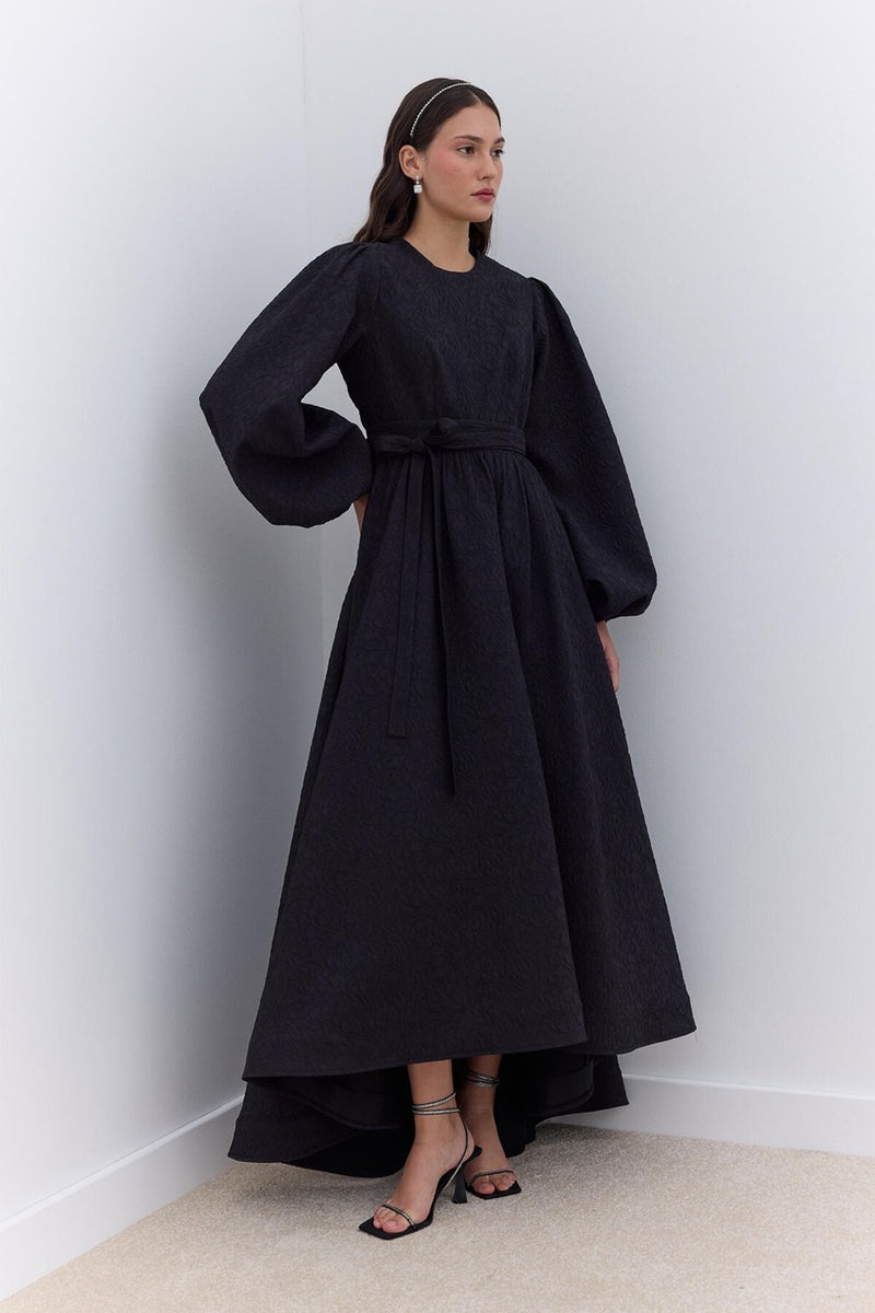 Manuka Jacquard Train Evening Dress Black  - Image 3