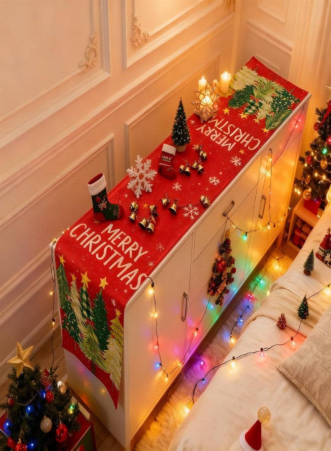 yeabwps Christmas Red Table Runner 13x72 Inch Xmas Trees Snowflakes Winter Decorative Kitchen Dinning Table Decoration for Indoor Outdoor Dinner Party Decor - Image 5