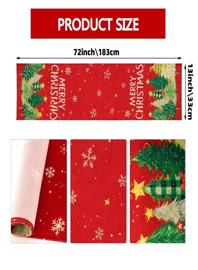 yeabwps Christmas Red Table Runner 13x72 Inch Xmas Trees Snowflakes Winter Decorative Kitchen Dinning Table Decoration for Indoor Outdoor Dinner Party Decor - Image 2