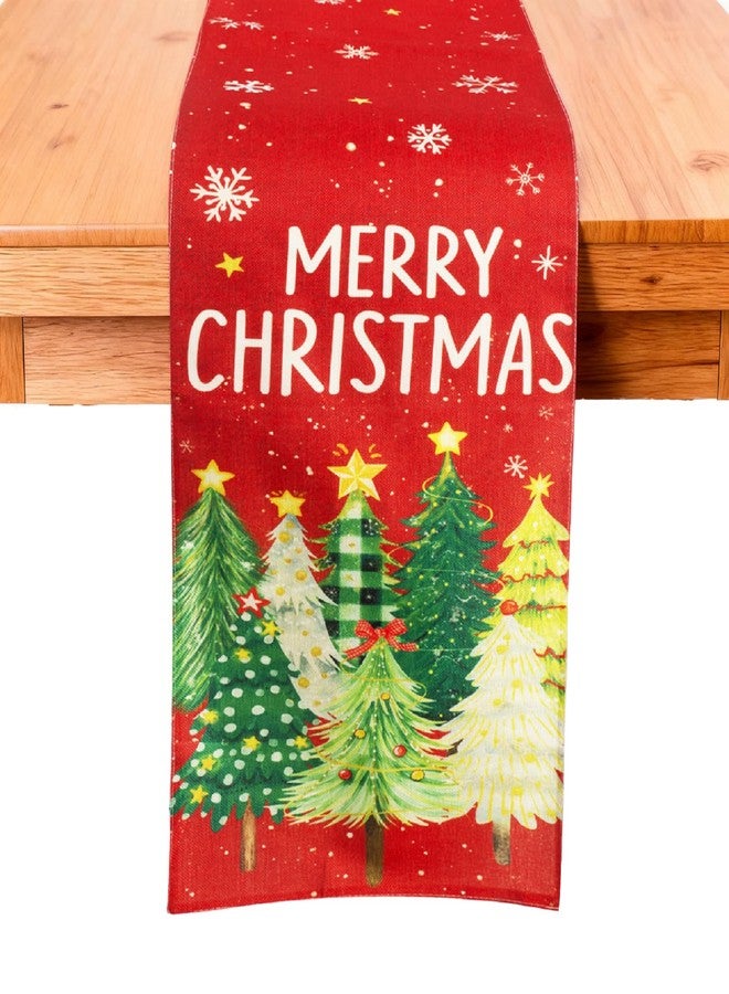 yeabwps Christmas Red Table Runner 13x72 Inch Xmas Trees Snowflakes Winter Decorative Kitchen Dinning Table Decoration for Indoor Outdoor Dinner Party Decor - Image 1