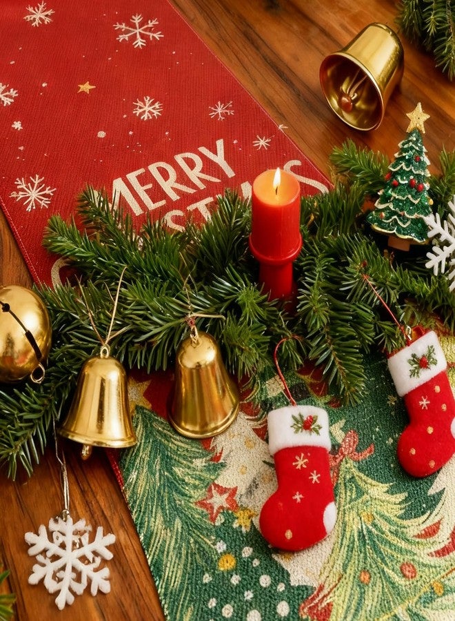 yeabwps Christmas Red Table Runner 13x72 Inch Xmas Trees Snowflakes Winter Decorative Kitchen Dinning Table Decoration for Indoor Outdoor Dinner Party Decor - Image 4