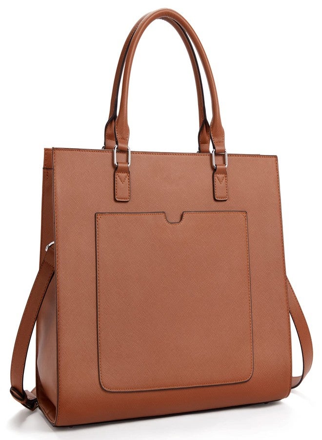 BROMEN Womens Briefcase Leather 15.6 inch Laptop Shoulder Bag Business Tote Handbag Brown - Image 1