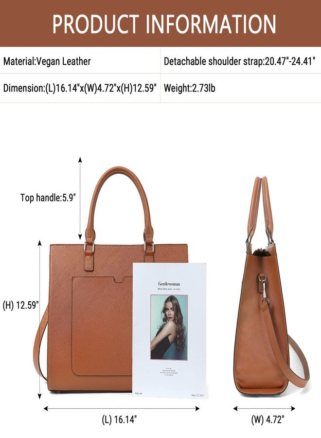 BROMEN Womens Briefcase Leather 15.6 inch Laptop Shoulder Bag Business Tote Handbag Brown - Image 5