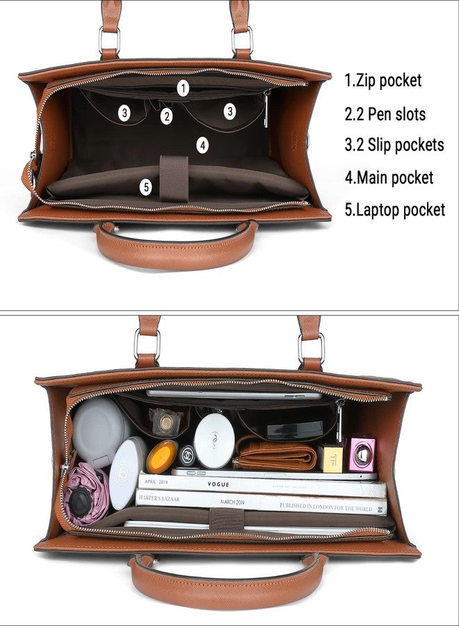 BROMEN Womens Briefcase Leather 15.6 inch Laptop Shoulder Bag Business Tote Handbag Brown - Image 4