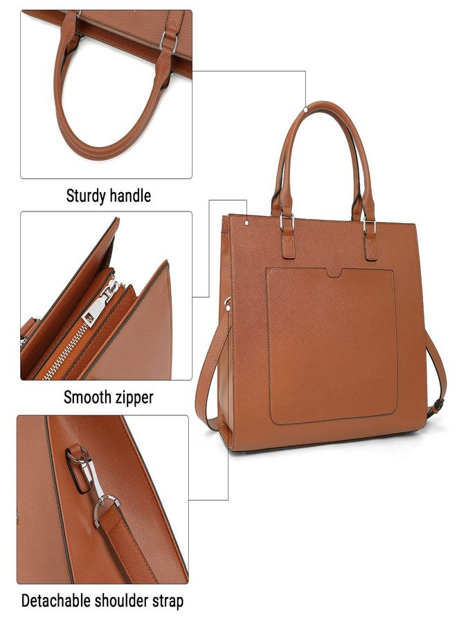 BROMEN Womens Briefcase Leather 15.6 inch Laptop Shoulder Bag Business Tote Handbag Brown - Image 3