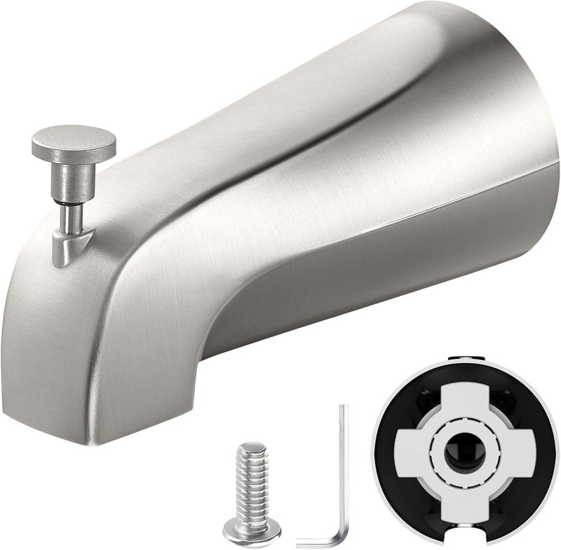 TEVIORA Tub Spout with Pull Down Diverter – Slip-Fit Bathtub Faucet Spout Replacement, 1/2” Copper Pipe Connection, Easy Installation, Universal for Bathroom Shower (Brushed Nickel) - Image 1