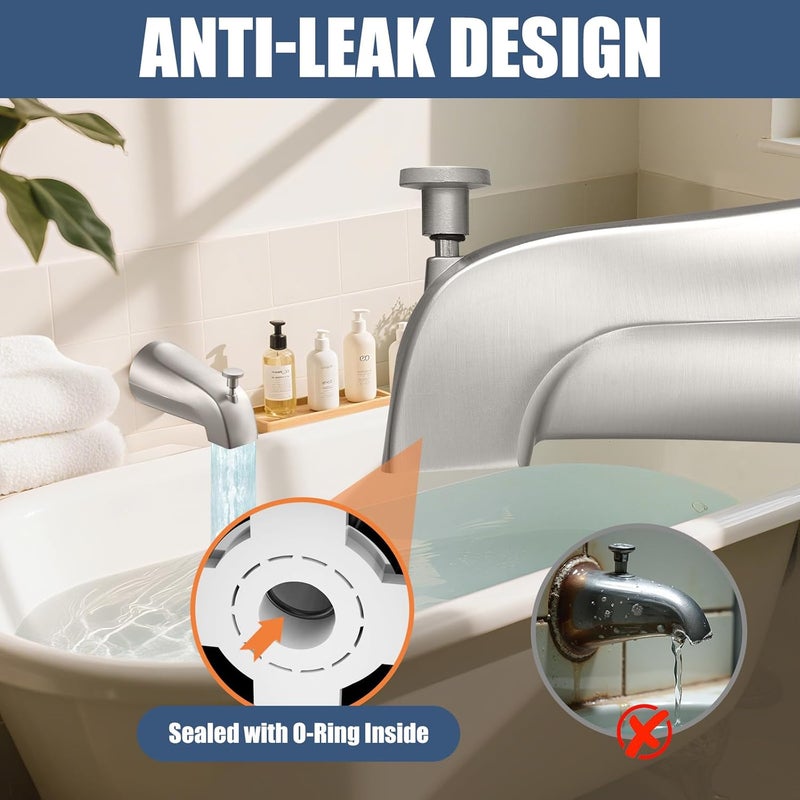 TEVIORA Tub Spout with Pull Down Diverter – Slip-Fit Bathtub Faucet Spout Replacement, 1/2” Copper Pipe Connection, Easy Installation, Universal for Bathroom Shower (Brushed Nickel) - Image 2