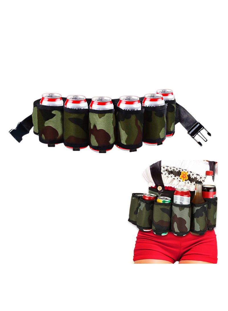 SYOSI 6 Hole Drinks Belt Holder for Men and Women, Adjustable Beverage Can Carrier for Outdoor Activities, Perfect for Camping, Hiking, Picnics, Parties - Image 1