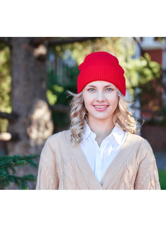 Connectyle - Connectyle Outdoor Classic Bassic Men 's Warm Winter Hats Daily Thick Knit Cuff Beanie Cap Red, 55 60cm - Image 1