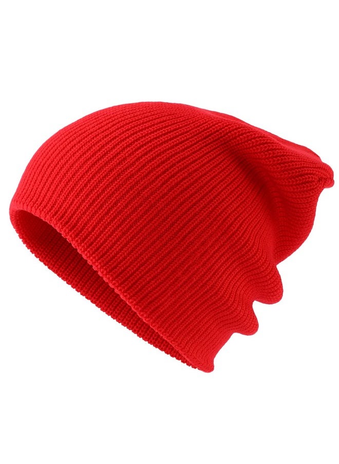 Connectyle - Connectyle Outdoor Classic Bassic Men 's Warm Winter Hats Daily Thick Knit Cuff Beanie Cap Red, 55 60cm - Image 1