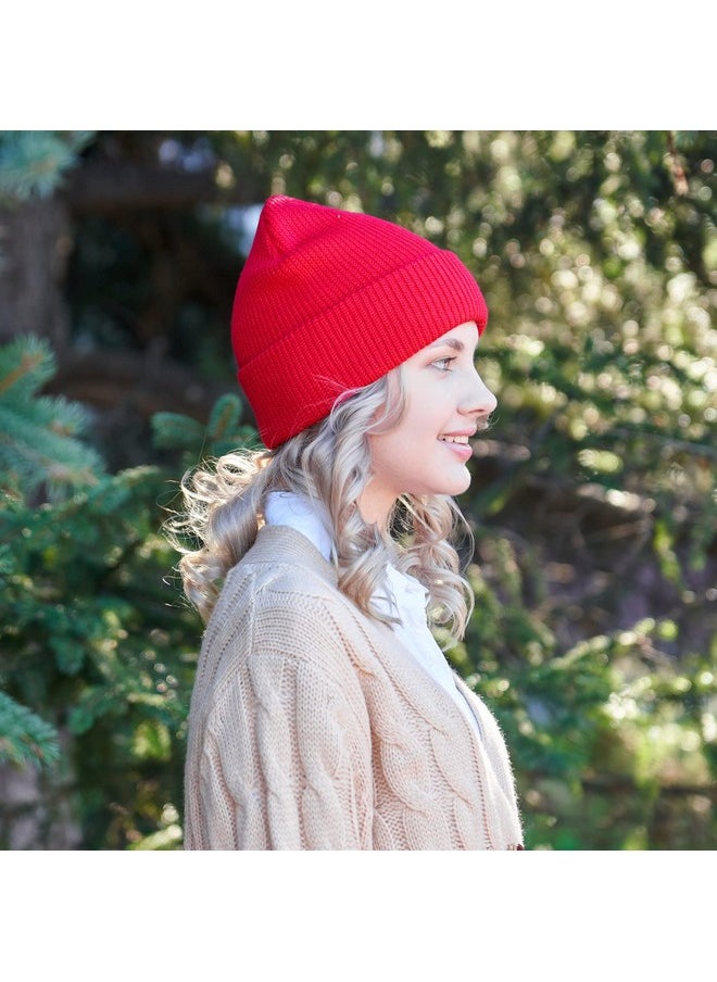 Connectyle - Connectyle Outdoor Classic Bassic Men 's Warm Winter Hats Daily Thick Knit Cuff Beanie Cap Red, 55 60cm - Image 1