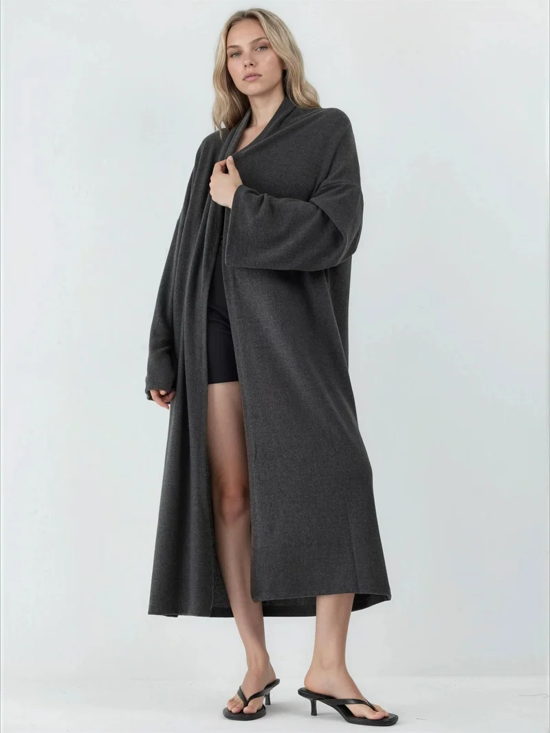 Busem BUSEM Relaxed Fit Longline Open-Front Shawl Collar Knit Cardigan