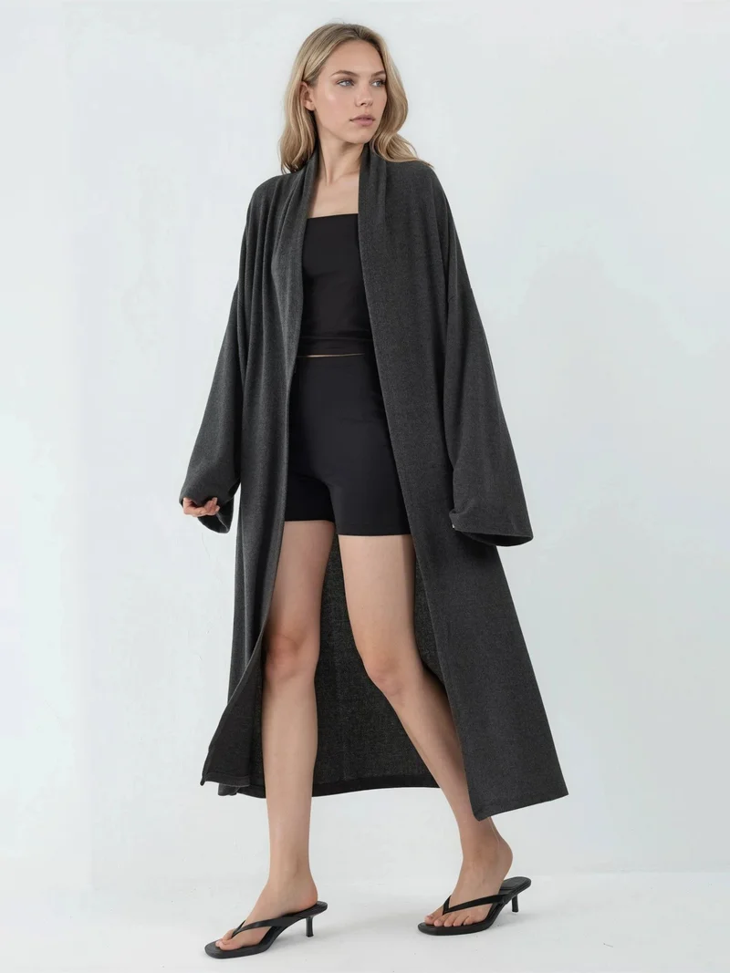 Busem BUSEM Relaxed Fit Longline Open-Front Shawl Collar Knit Cardigan
