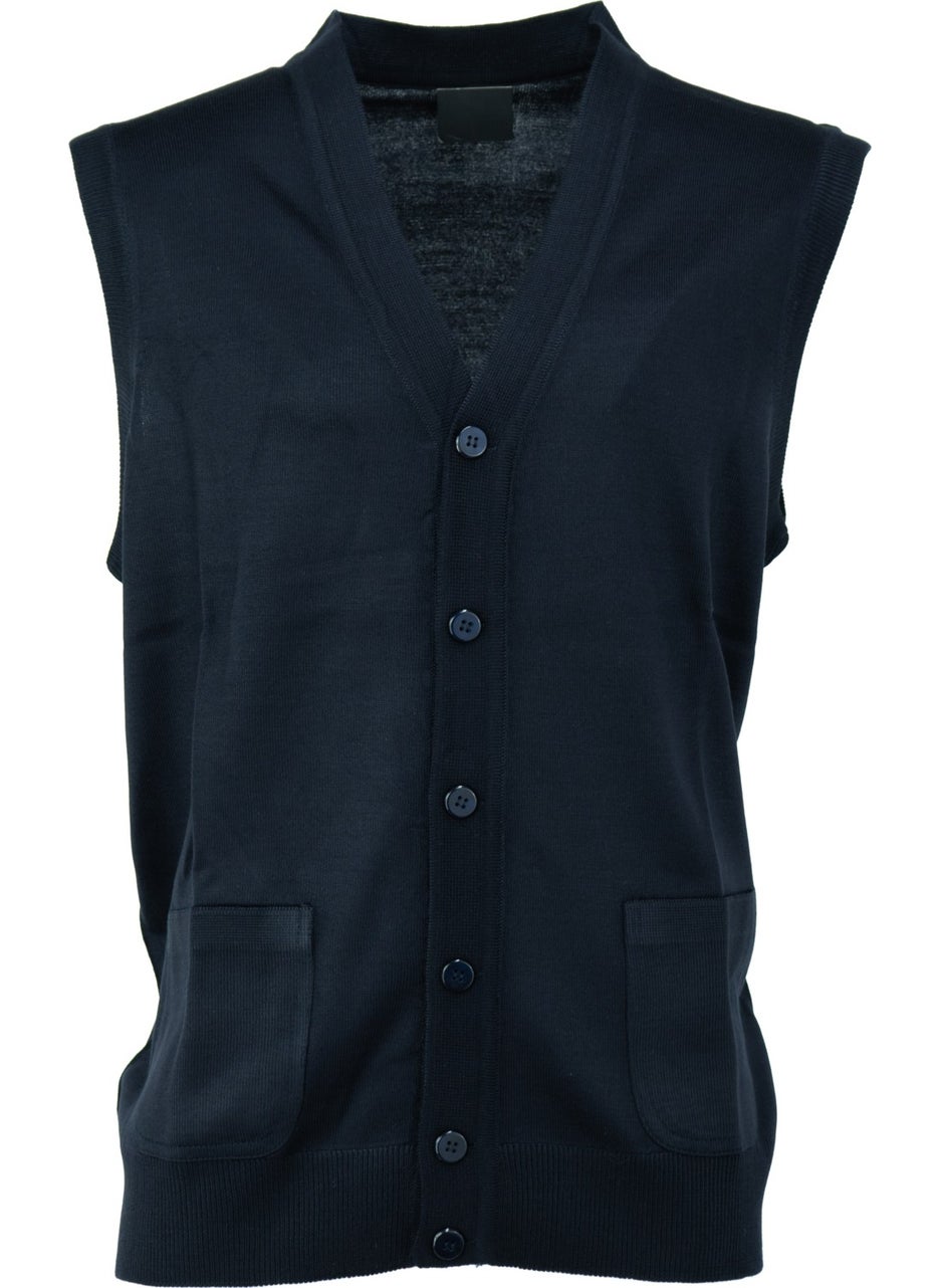 Oppland - Men's V-Neck Buttoned Double Pocket Classic Model Casual Cut Thin Wool Woven Vest - Image 1